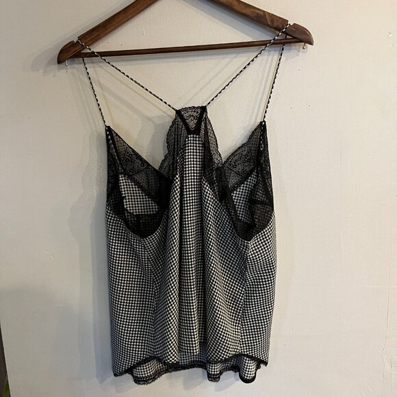 ROBERTSON + RODEO Women's Black & White Gingham Lace Trim Tank Top Size L - Picture 2 of 4